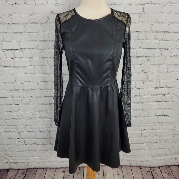 ONLY Sara Faux Leather Mix Dress Black 4 NWT - Picture 2 of 7
